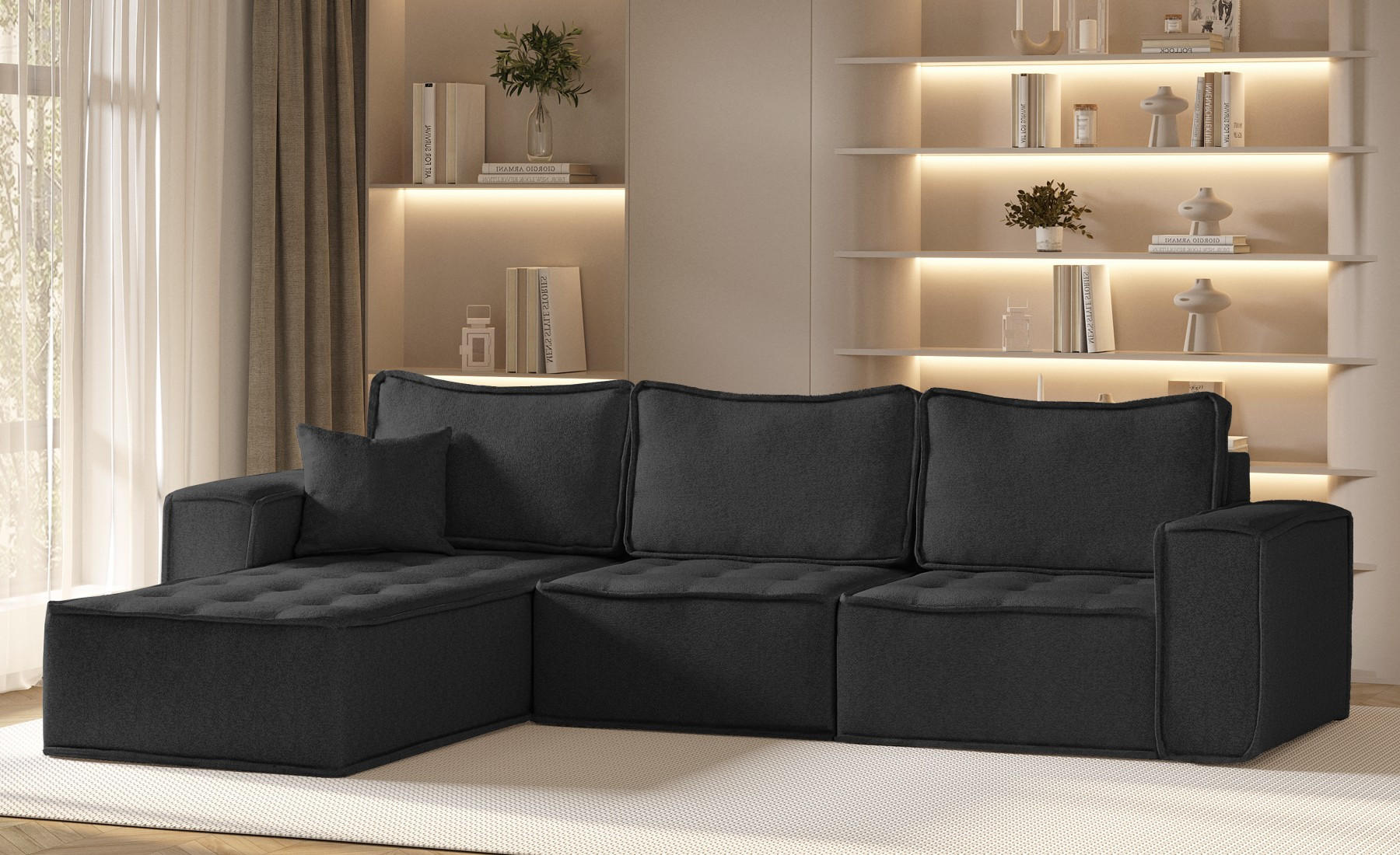 ECKSOFA L-förmige Bohoo-Maxi Graphit Links - Graphitfarben, Holz (192/292cm) - Kaiser Möbel