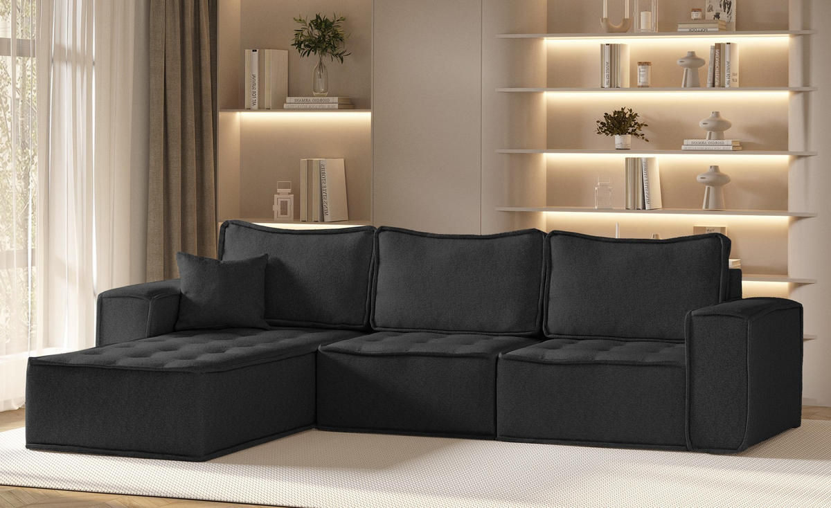 ECKSOFA L-förmige Bohoo-Maxi Graphit Links - Graphitfarben, Holz (192/292cm) - Kaiser Möbel
