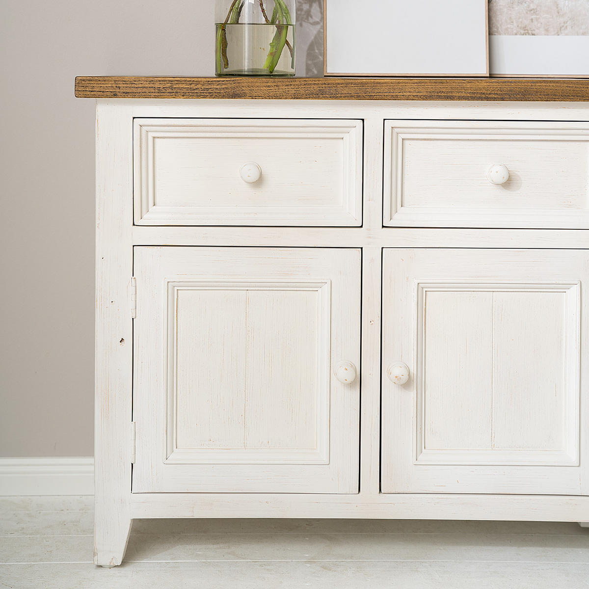 SIDEBOARD - Kiefer massiv - Weiß/Kieferfarben, Holz (180/80/45cm) - home24