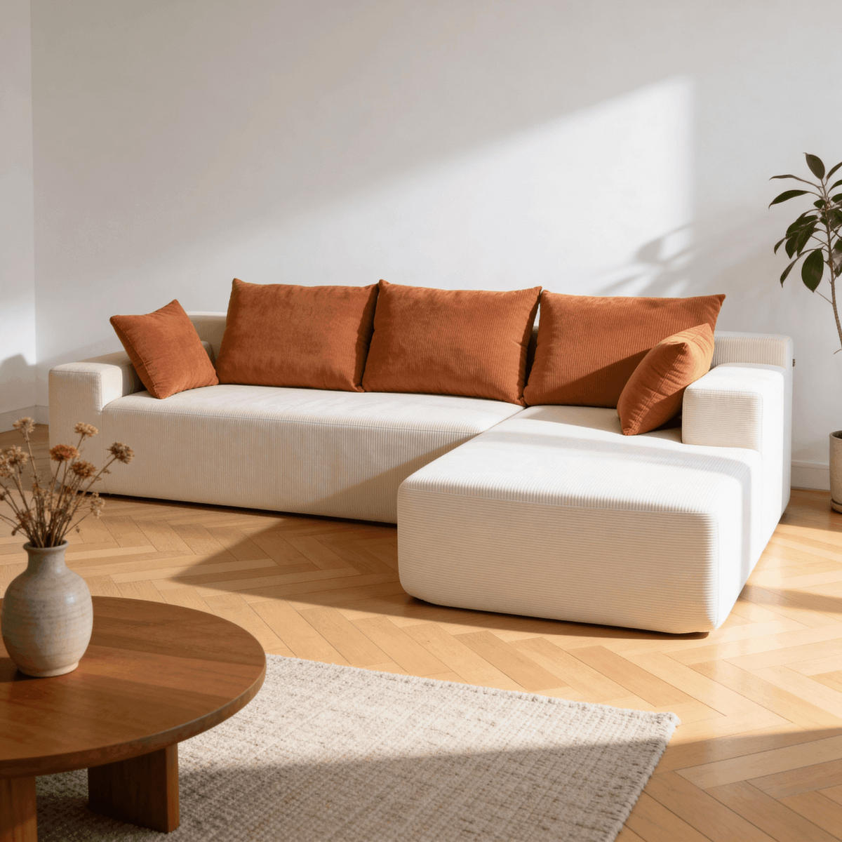 ECKSOFA Luna Weiß Orange 3-Sitzer Rechts - Weiß, Textil (267/175cm) - COCO Living