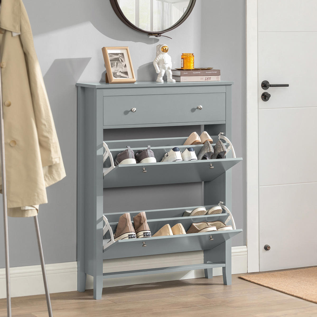 SCHUHSCHRANK Grau - Grau, Holzwerkstoff (80/108/25cm) - SoBuy