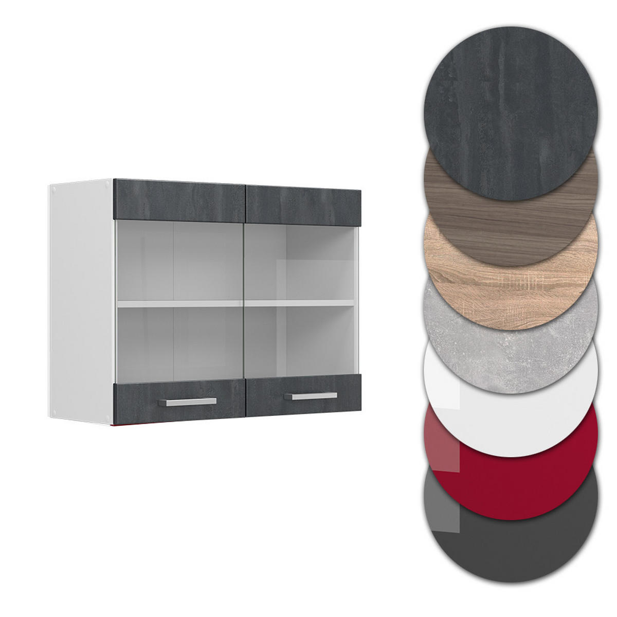 KÜCHENGLASSCHRANK R-Line Schwarz Beton 80 cm - Schwarz/Weiß, Holzwerkstoff (80/60/31cm) - Vicco