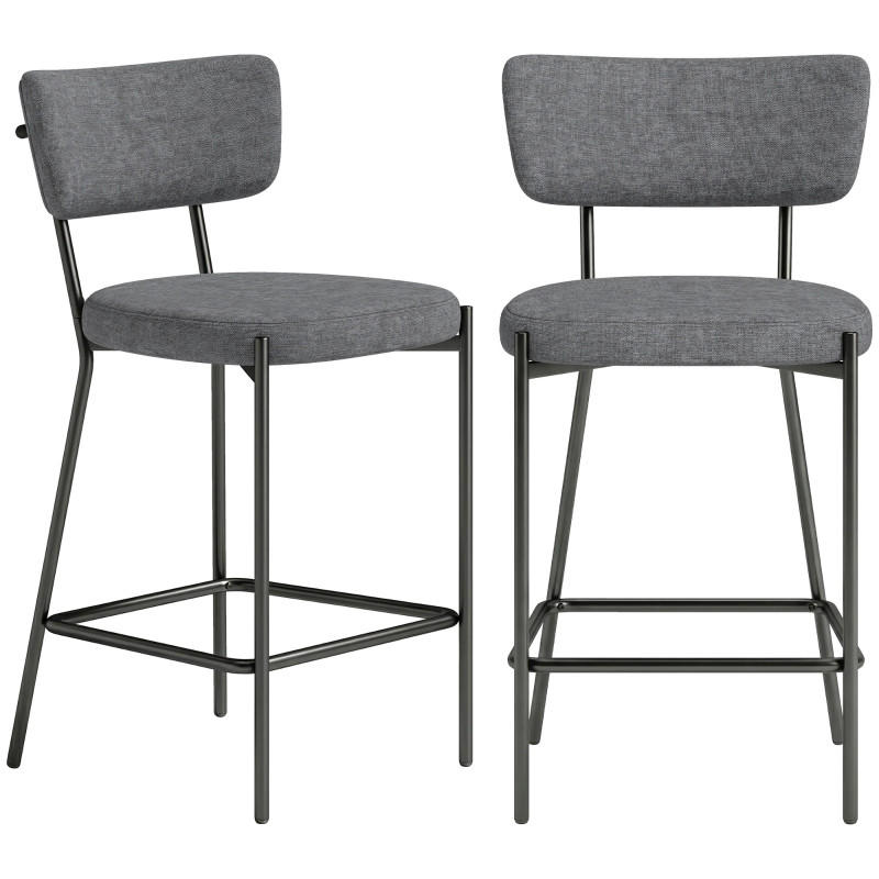 BARHOCKER DE-36064 2er Set mit Polsterbezug Grau - Grau, Metall (49/93/53cm) - ComfortXL