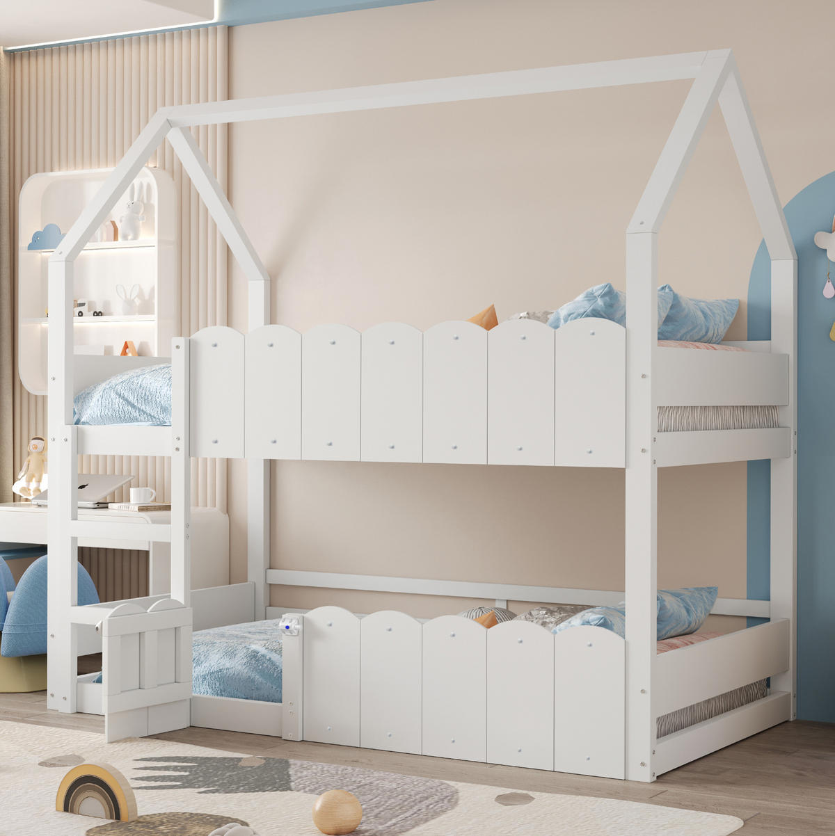 HOCHBETT Hausdesign 90/200 cm Weiß mit Lattenrost - Weiß, Holz (90/200cm) - MIVRAY