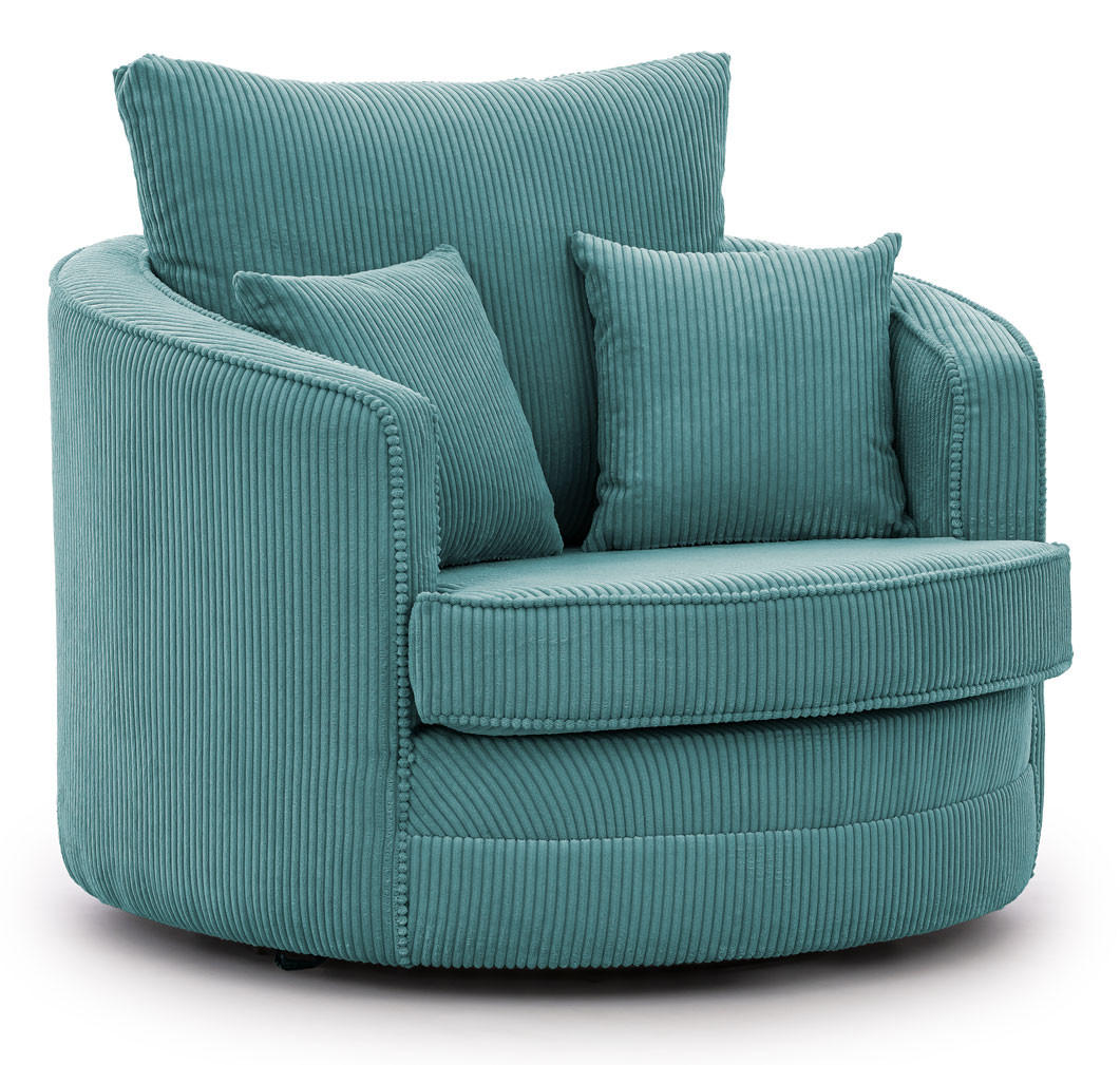 DREHSESSEL Ted aus Türkis Cord-Stoff - Türkis/Schwarz, Holz/Textil (107/94/100cm) - S-Style Möbel