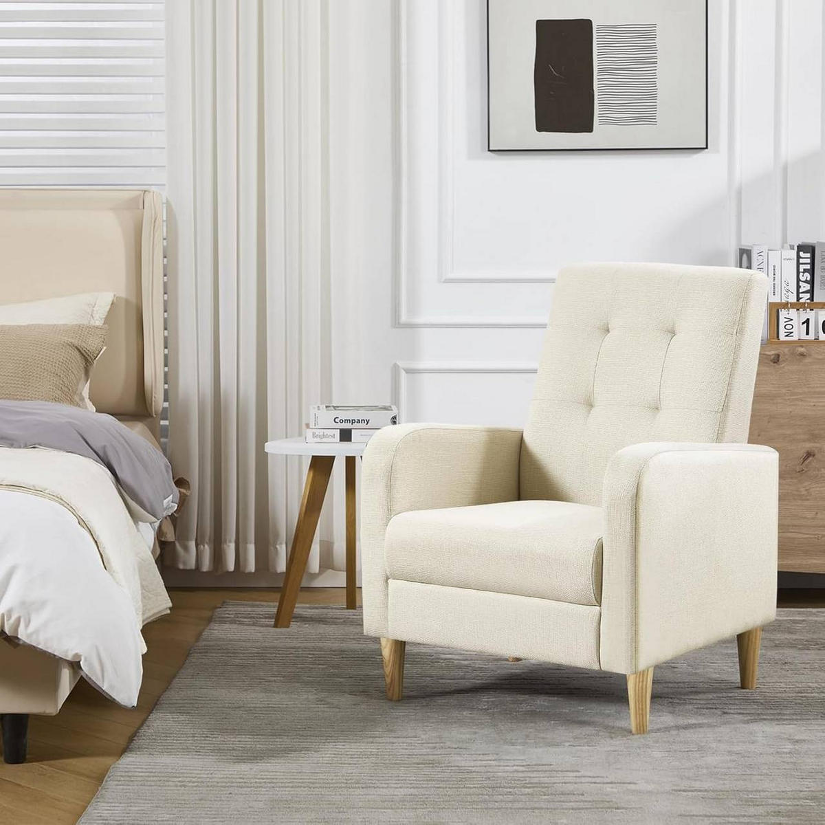 RELAXSESSEL mit Massivholzbeinen, Leinen, Beige - Beige, Holz/Holzwerkstoff (68/90.5/76cm) - Woltu