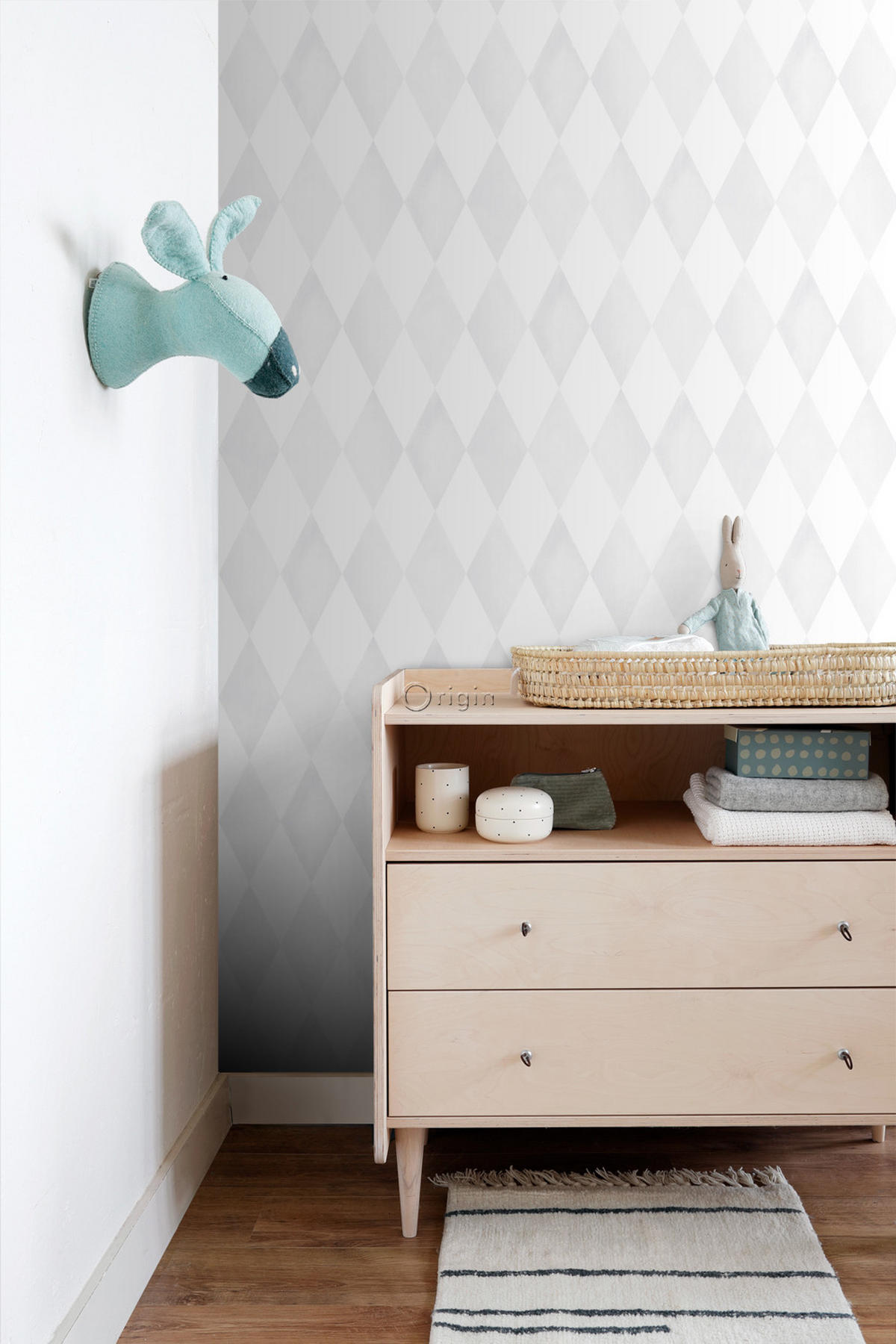 TAPETE Karomuster 53 cm x 10.05 m - Grau, Papier (53/0.1cm) - Origin Wallcoverings