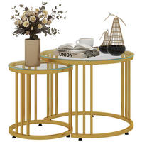 COUCHTISCH 2er-Set, Stapelbar Beistelltisch mit Stahlgestell, Kaffeetisch, Gold - Goldfarben, Metall (60/60/47cm) - HOMCOM