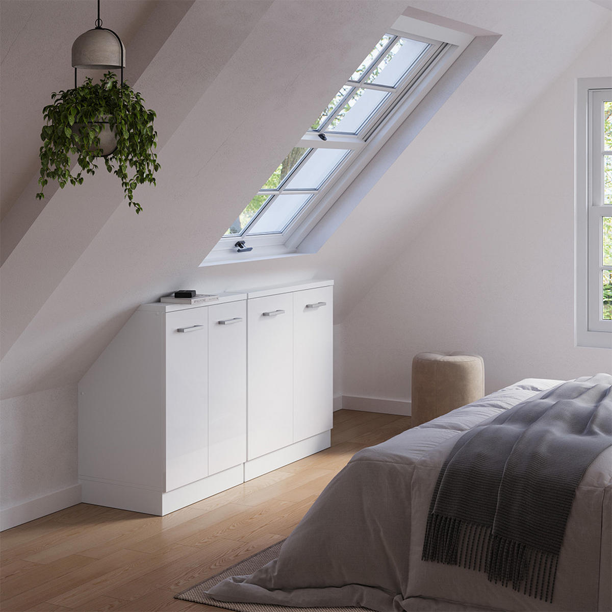 DACHSCHRÄGENSCHRANK-SET Rion Weiß Hochglanz/Weiß 2er Set - Weiß Hochglanz/Weiß, Holzwerkstoff (140/81.6/46cm) - Vicco