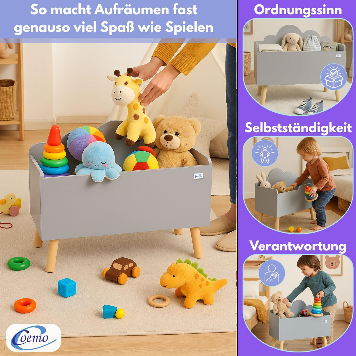 AUFBEWAHRUNGSKISTE LILO aus Holz in Grau - Grau, Holzwerkstoff (28/58cm) - Coemo