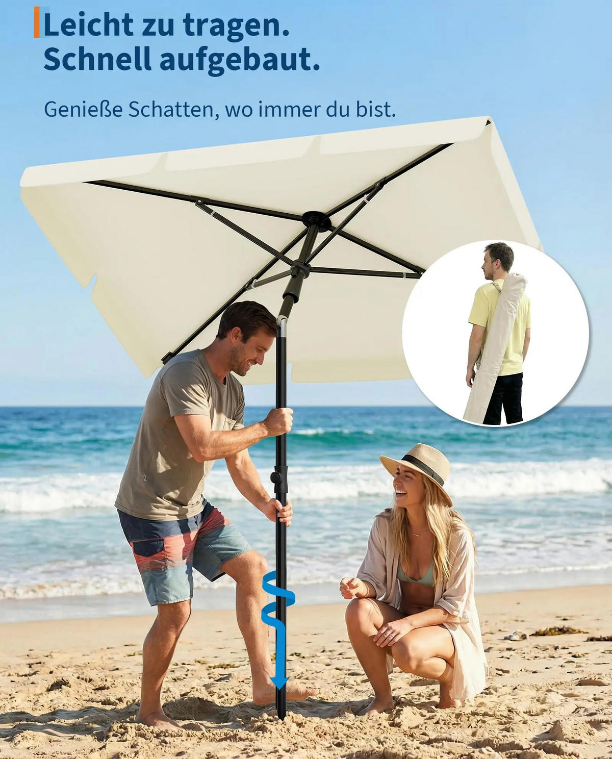 SONNENSCHIRM 200 x 125 cm - Beige, Metall (125/200cm) - CLTYQ