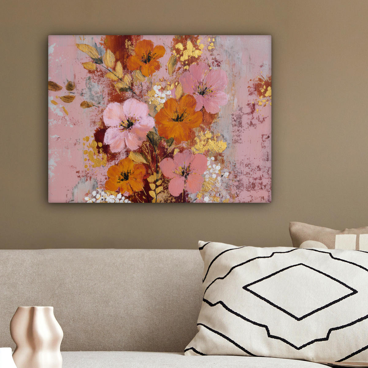 LEINWANDBILD Malerei - Blumen - Rustikal - Rosa Wandbild 40x30 cm - Altrosa, Textil (40/30cm) - MuchoWow