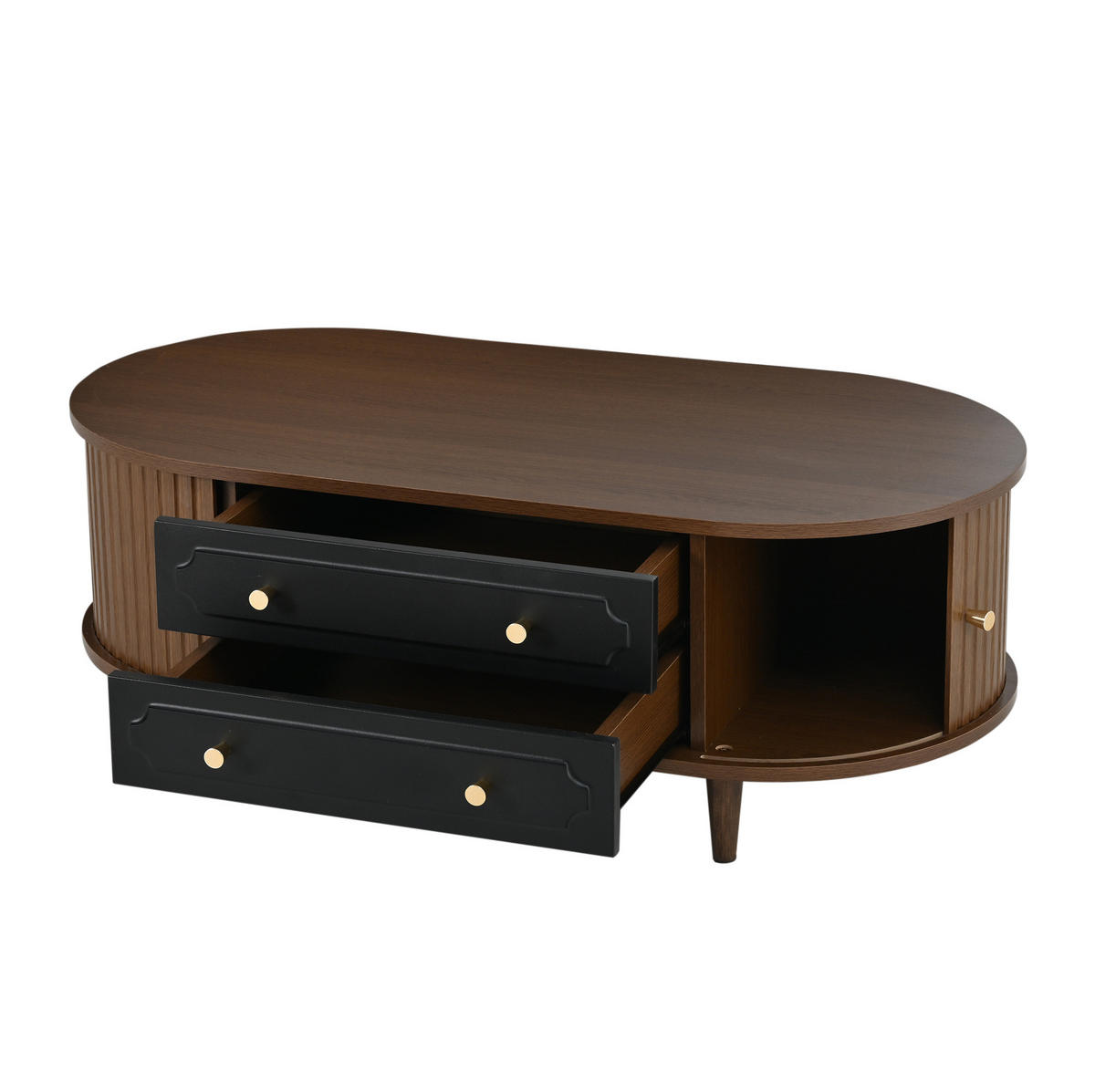 COUCHTISCH 100/50/36 cm in Walnussoptik mit 2 Schubladen und Rolltüren - Walnussfarben, Holzwerkstoff (100/50/36cm) - Flora Grace