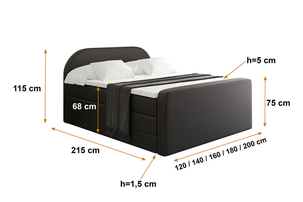 BOXSPRINGBETT mit Matratze und Lattenrost - NOX-Z KING-140x200 - Schwarz Kunstleder - Schwarz, Holzwerkstoff (140/200cm) - ALTDECOR