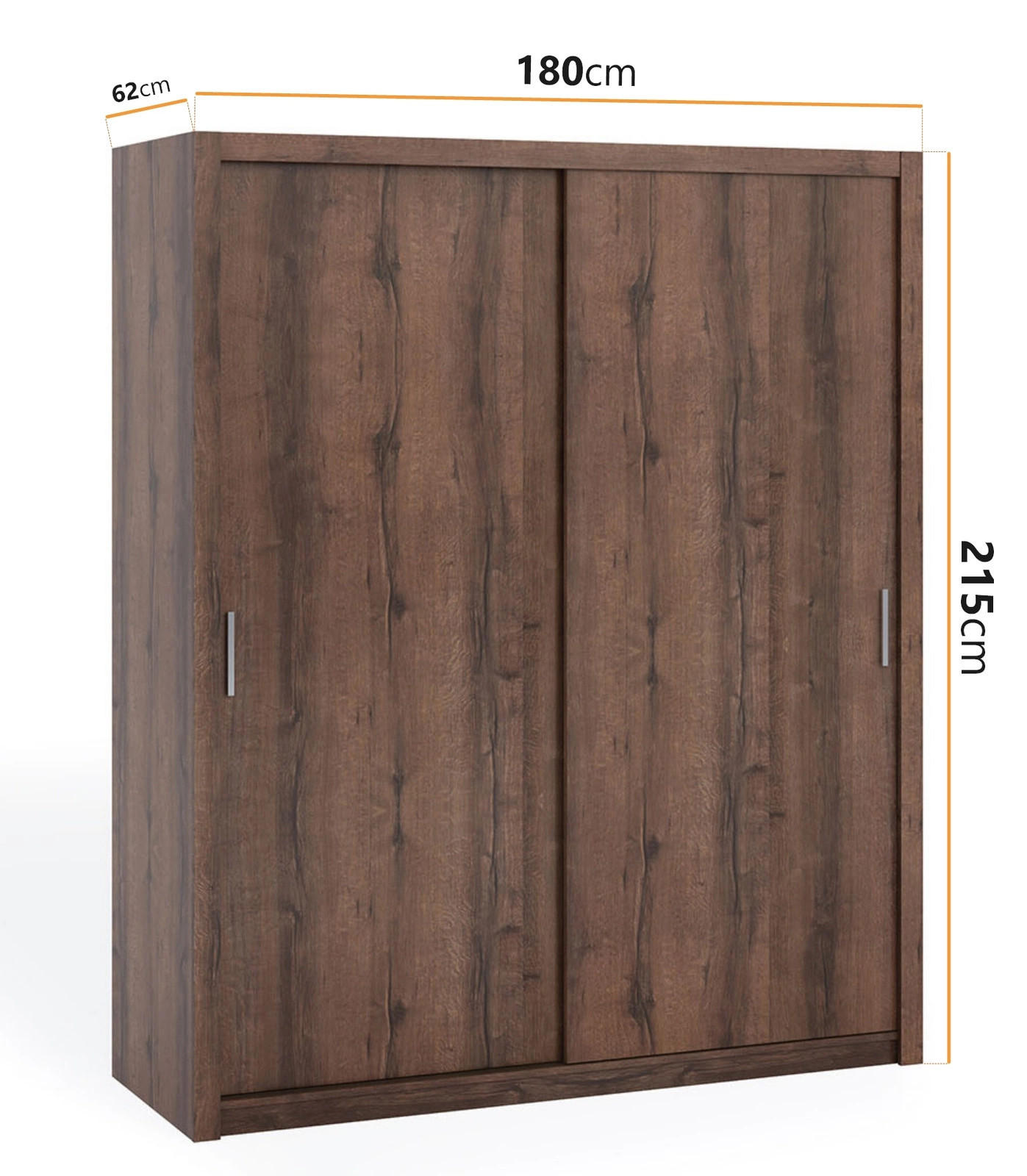 SCHIEBETÜRENSCHRANK Tamiza 180/215/62 2-türig - Silberfarben/Braun, Holzwerkstoff/Kunststoff (180/215/62cm) - Ravio