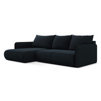 ECKSOFA mit Schlaffunktion Samt Stoff Blau - Blau/Schwarz, Kunststoff/Textil (148/240cm) - LaMiaSofa