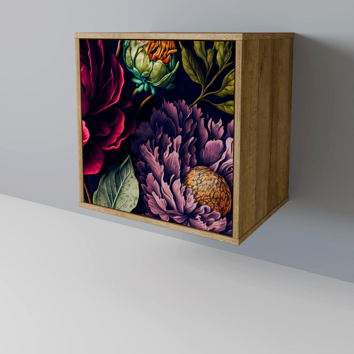 SIDEBOARD BLOOMING ELEGANCE, Eichefarben, 57,5x42x75,5 cm, Goldfarbene Metallfüße - Eichefarben/Goldfarben, Holzwerkstoff/Metall (57.5/75.5/42cm) - SpaceRebels