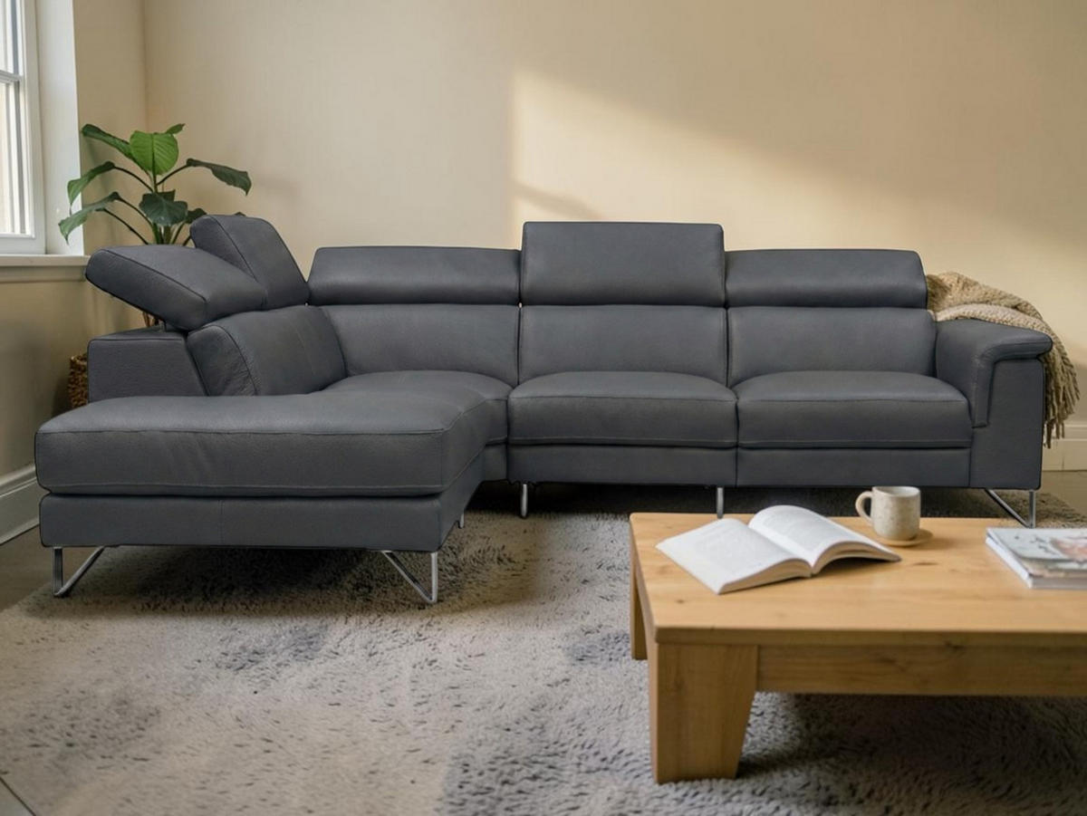 ECKSOFA Antares Echtleder Anthrazit - Anthrazit, Leder/Metall (224/276cm)