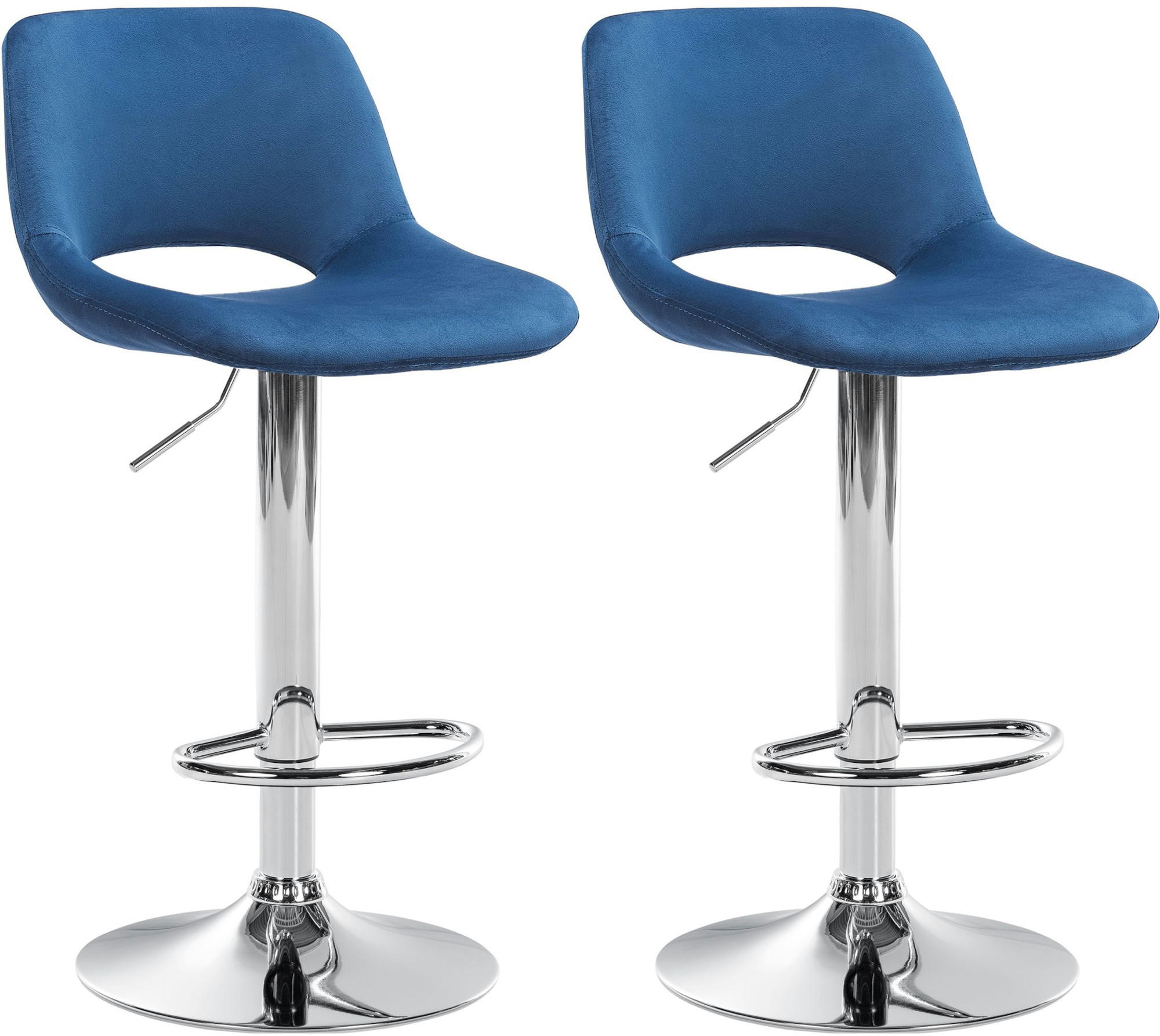BARHOCKER 2er Set Samt blau - Chromfarben/Blau, Textil/Metall (42/86/46cm) - CLP