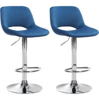 BARHOCKER 2er Set Samt blau - Chromfarben/Blau, Textil/Metall (42/86/46cm) - CLP