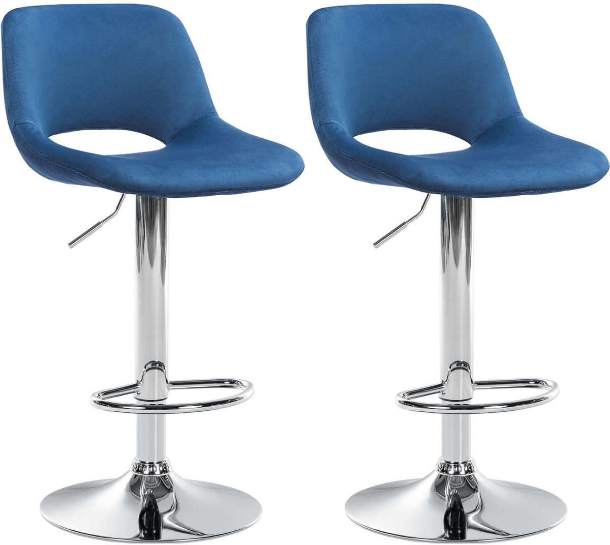 BARHOCKER 2er Set Samt blau - Chromfarben/Blau, Textil/Metall (42/86/46cm) - CLP