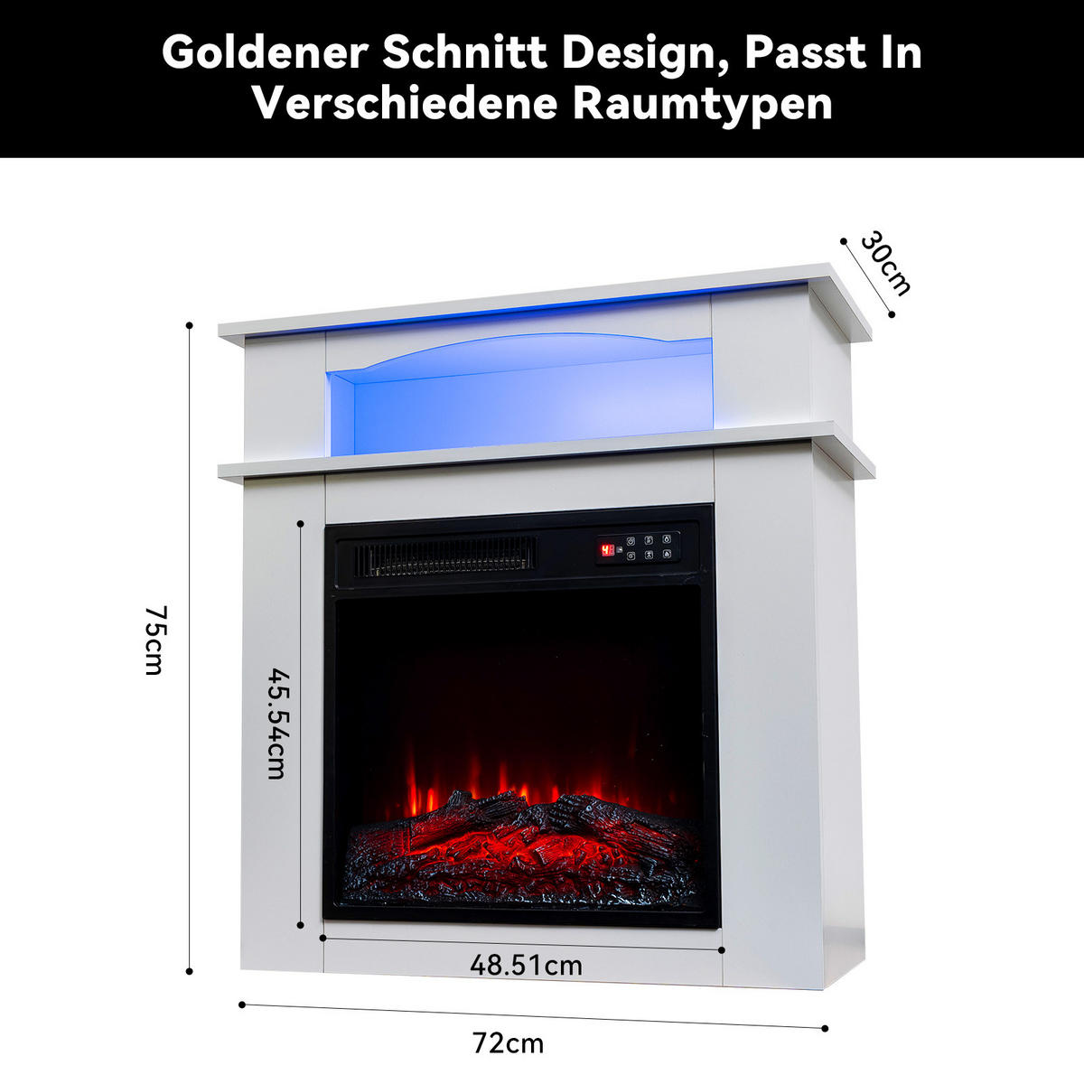 ELEKTROKAMIN mit Schrank, 1000W / 2000W Heizleistung - Weiß, Metall (48.51/45.54/13.57cm)
