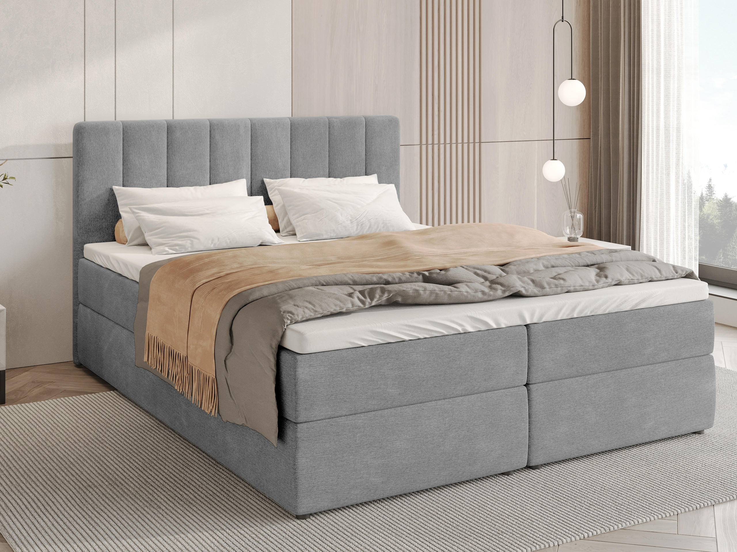 BOXBETT Denver mit Topper 180/200 Hellgrau - Hellgrau, Holzwerkstoff/Textil (180/200cm) - Bromarkt
