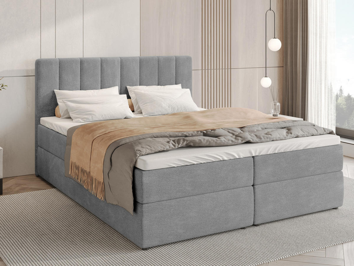 BOXBETT Denver mit Topper 180/200 Hellgrau - Hellgrau, Holzwerkstoff/Textil (180/200cm) - Bromarkt