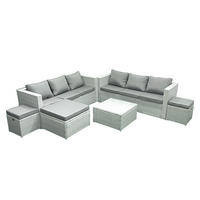 GARTENMÖBEL-SET mit Kissen Polyrattan Hellgrau-Mix 9-Sitzer - Hellgrau/Grau, Glas/Kunststoff - Fimous