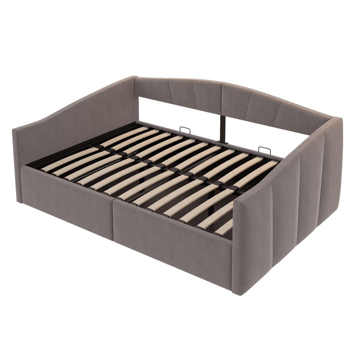 POLSTERBETT 140/200 cm mit hydraulischer Lagerung und Armlehnen in Grau - Dunkelgrau, Leder (140/200cm) - OKWISH