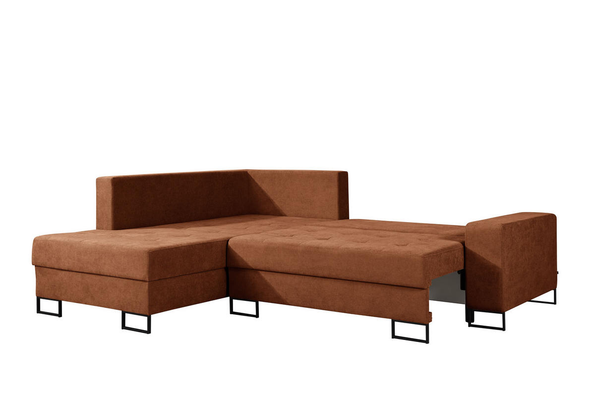 ECKSOFA mit Schlaffunktion Links Rostrot Chenille - 245x200 cm - Trevi - Terracotta/Schwarz, Holz/Holzwerkstoff (245/200cm) - Ravio