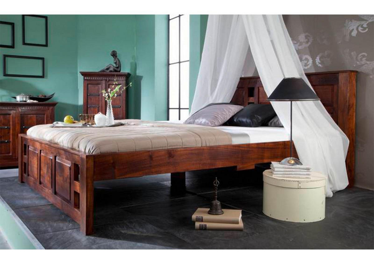 BETT Massivholz Akazie 140 x 200 x 90 dunkelbraun OXFORD #251 - Dunkelbraun, Holz (140/200cm) - Massivmoebel24