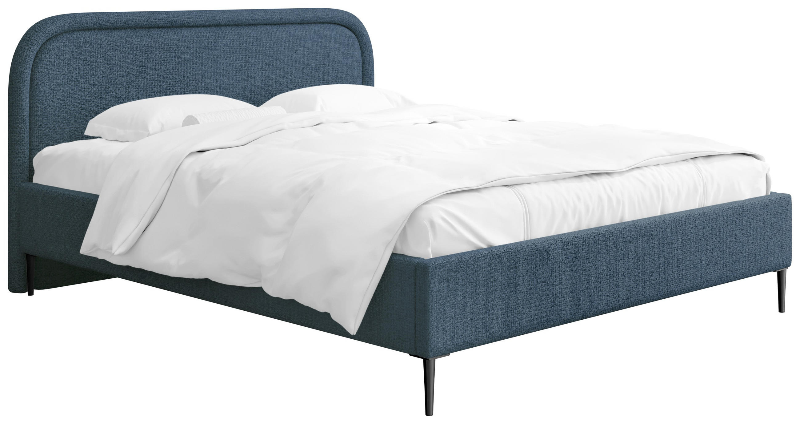 POLSTERBETT Jasmine Slim mit Bettkasten, Lattenrost & hohen Metallfüßen in Dunkelblau Chenille 140x200 cm - Birkefarben/Schwarz, Holz/Textil (140/200cm) - WFL GROUP
