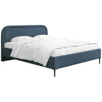 POLSTERBETT Jasmine Slim mit Bettkasten, Lattenrost & hohen Metallfüßen in Dunkelblau Chenille 140x200 cm - Birkefarben/Schwarz, Holz/Textil (140/200cm) - WFL GROUP
