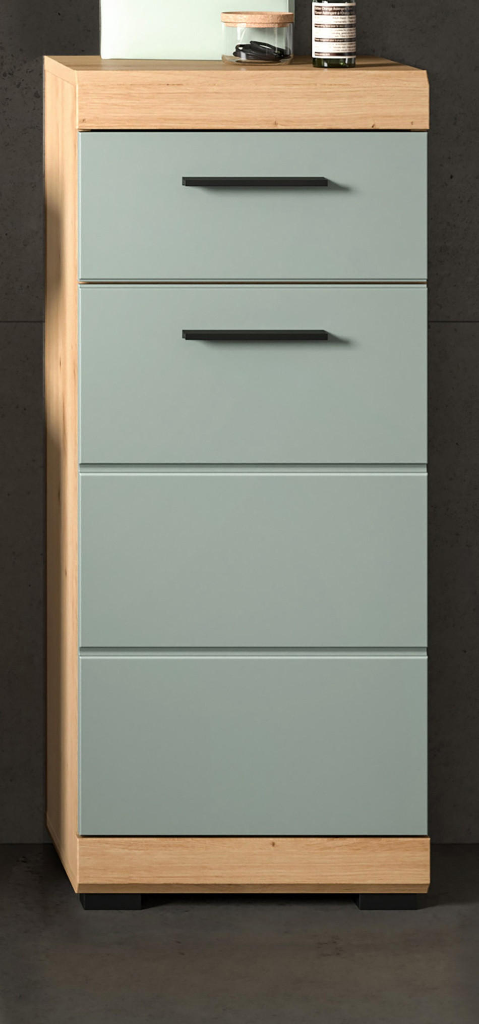 BADKOMMODE Salbei grün, Eiche Artisan 37 x 88 cm, Badschrank Türanschlag wechselbar - Salbeigrün/Schwarz, Holzwerkstoff/Kunststoff (37/88/31cm) - Inn.Furn