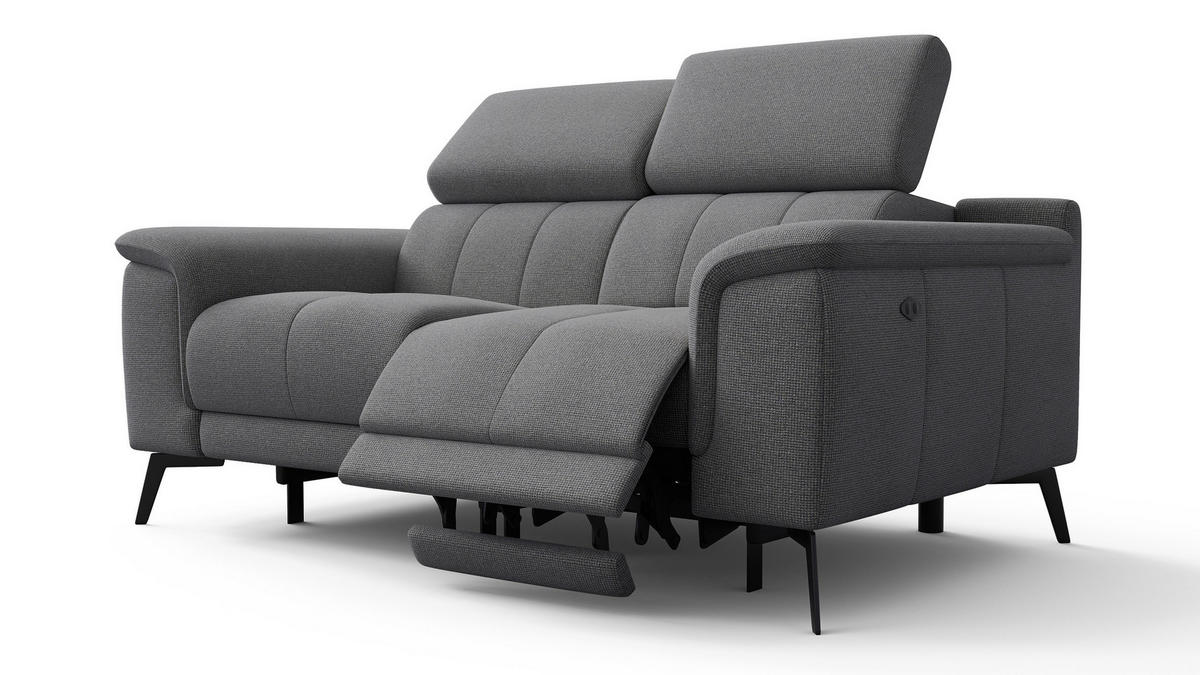 RELAXSOFA FIERO 2-Sitzer mit 2 Relaxfunktionen, grau - Schwarz/Grau, Holzwerkstoff/Textil (170/82/103cm) - Courtois Laville