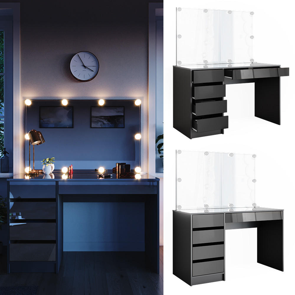 SCHMINKTISCH Sherry Anthrazit 120 cm mit LED Beleuchtung - Anthrazit, Holzwerkstoff (120/75/55cm) - Vicco