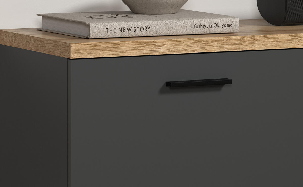 SIDEBOARD grau, Evoke Eiche 180 cm 4-türig, TV Unterteil in modernem Design - Eichefarben/Anthrazit, Holzwerkstoff/Kunststoff (180/85/42cm) - Top.Furn