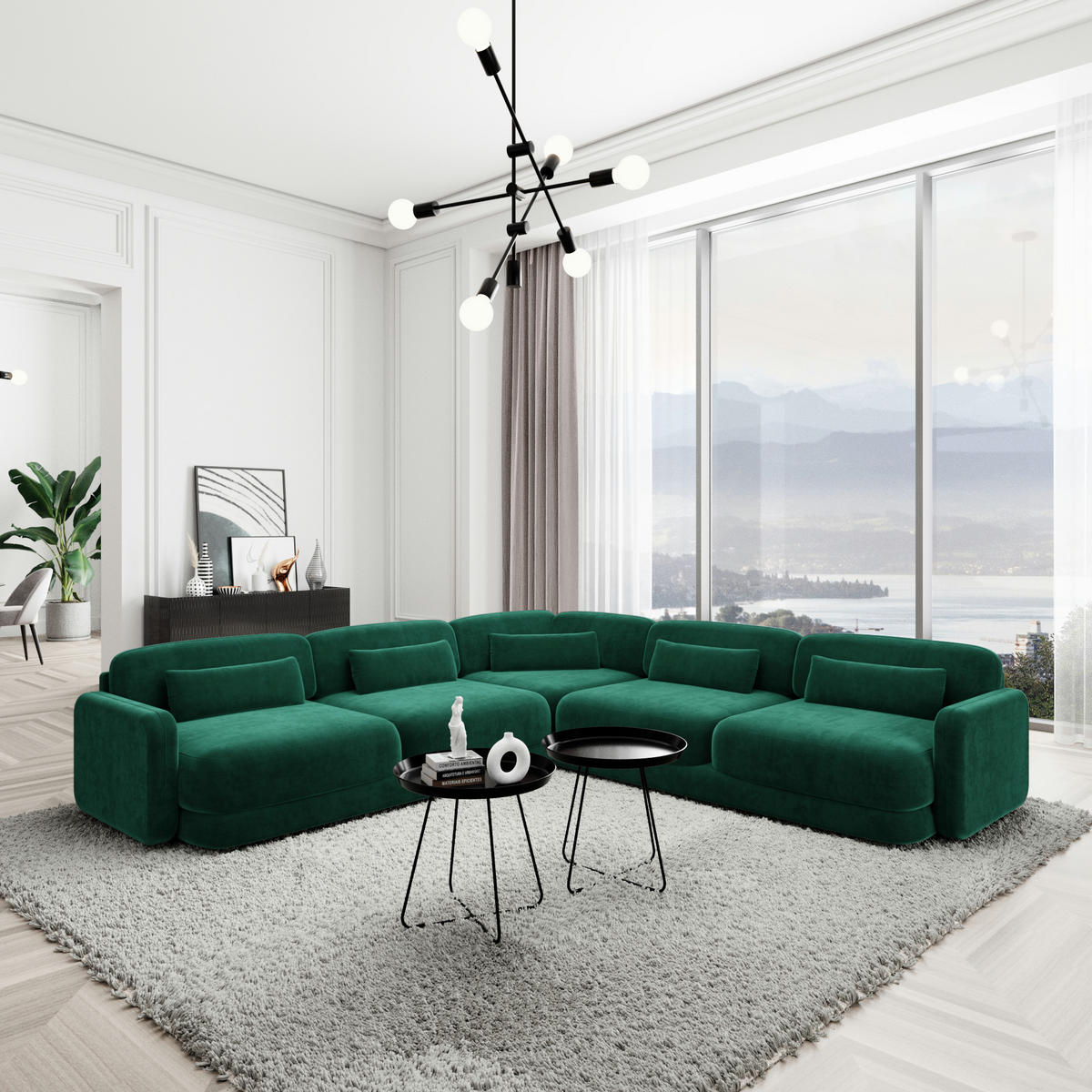 ECKSOFA Valencia L Form Samtstoff Grün - Grün, Textil (229/229cm) - Sofa Dreams