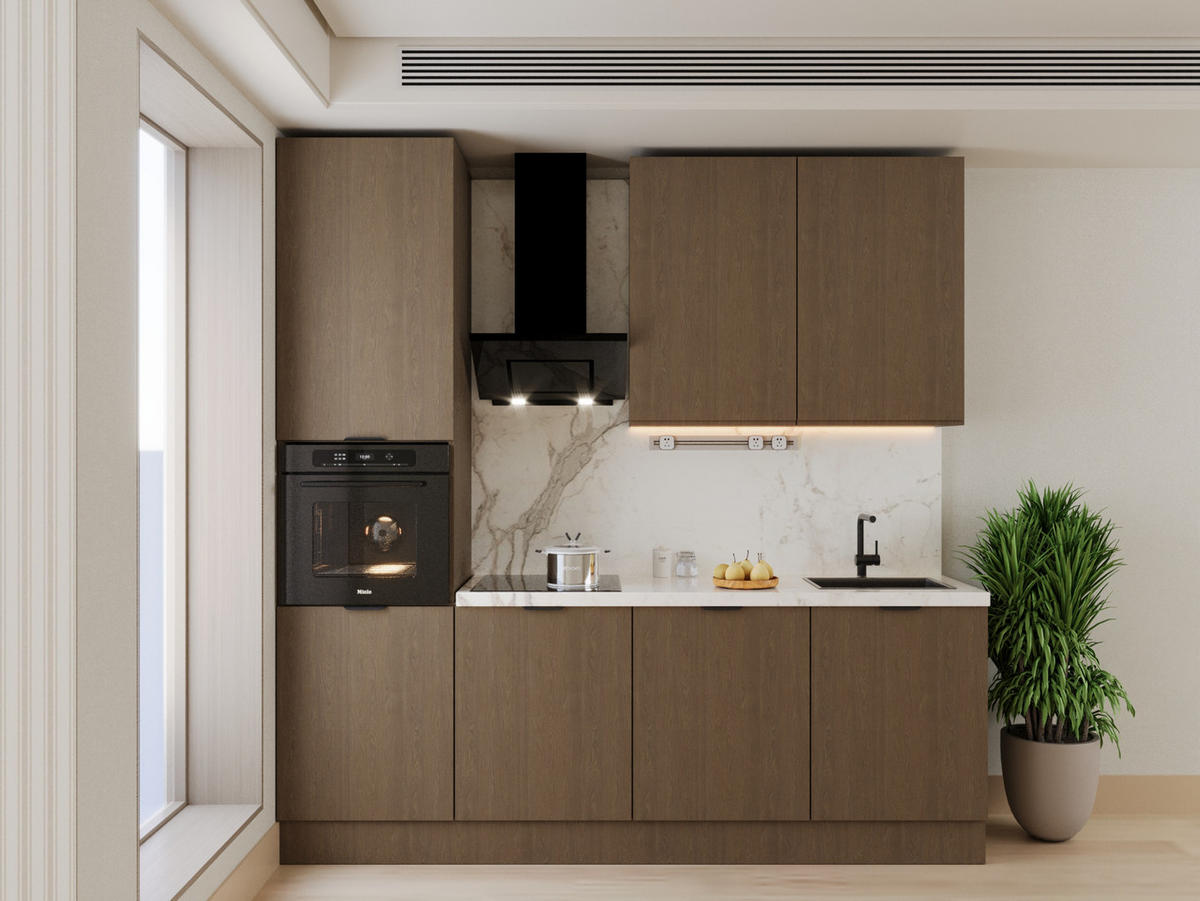 KÜCHENZEILE 240 cm Livaro – KU-S29 – Dunkle Eiche - Dunkelbraun, Holzwerkstoff (240/247/60cm) - hi-markt