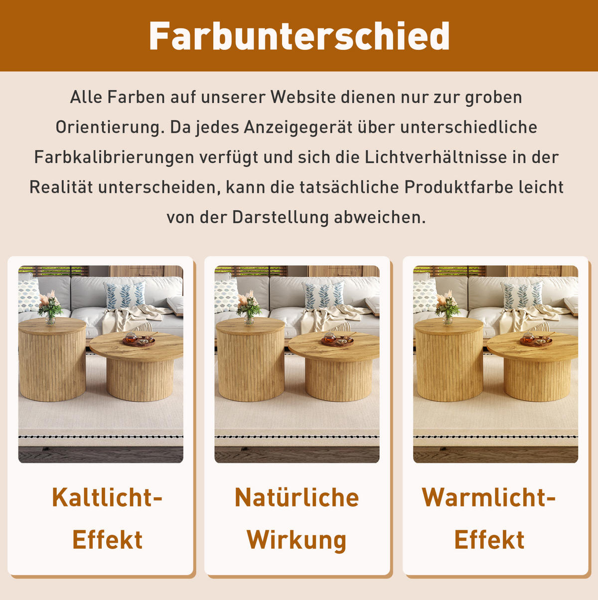 COUCHTISCH aus MDF 75x75x36 & 50x50x50,5 cm in Natur mit flexiblem 2er-Set - Naturfarben, Holzwerkstoff (75/75/36cm) - Modfu