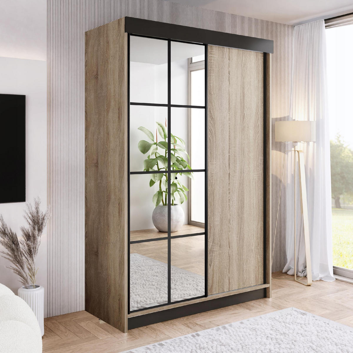 SCHIEBETÜRENSCHRANK ARI 1 mit Spiegel 150 - Sonoma Eiche - Sonoma Eiche, Holzwerkstoff (150/200/62cm) - Kier Furniture