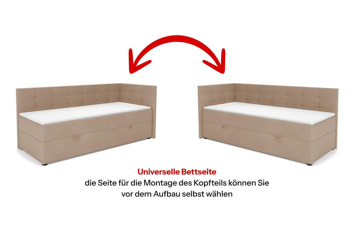 BOXBETT FAVIO 100/200 in Velours Beige H3 - Hellgrau, Holz/Holzwerkstoff (100/200cm) - Deine Möbel 24