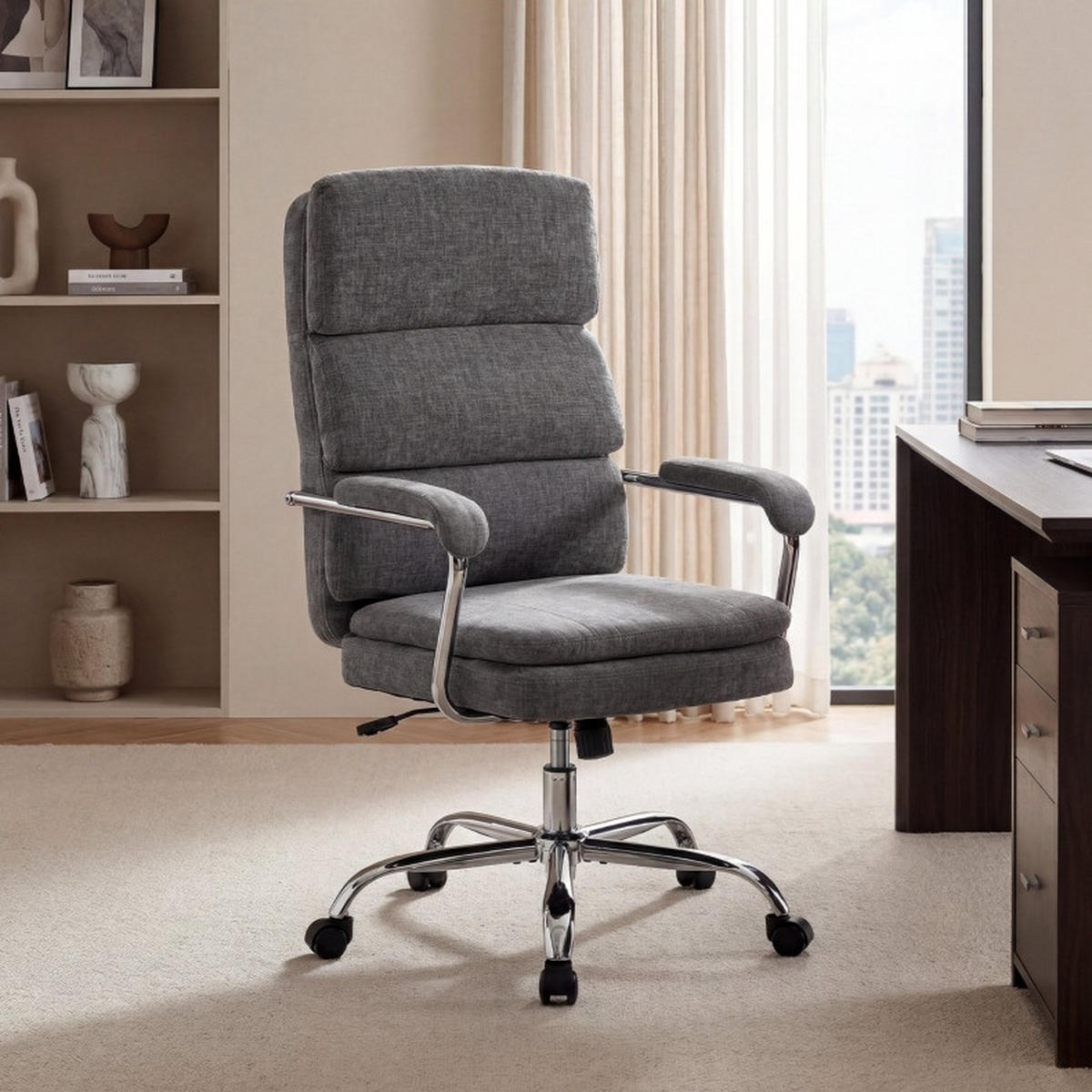 BÜROSTUHL in Grau 65x72,5x118 cm mit Drehfunktion und Wippmechanik - Grau, Textil (72.5/118/65cm) - IVMEU