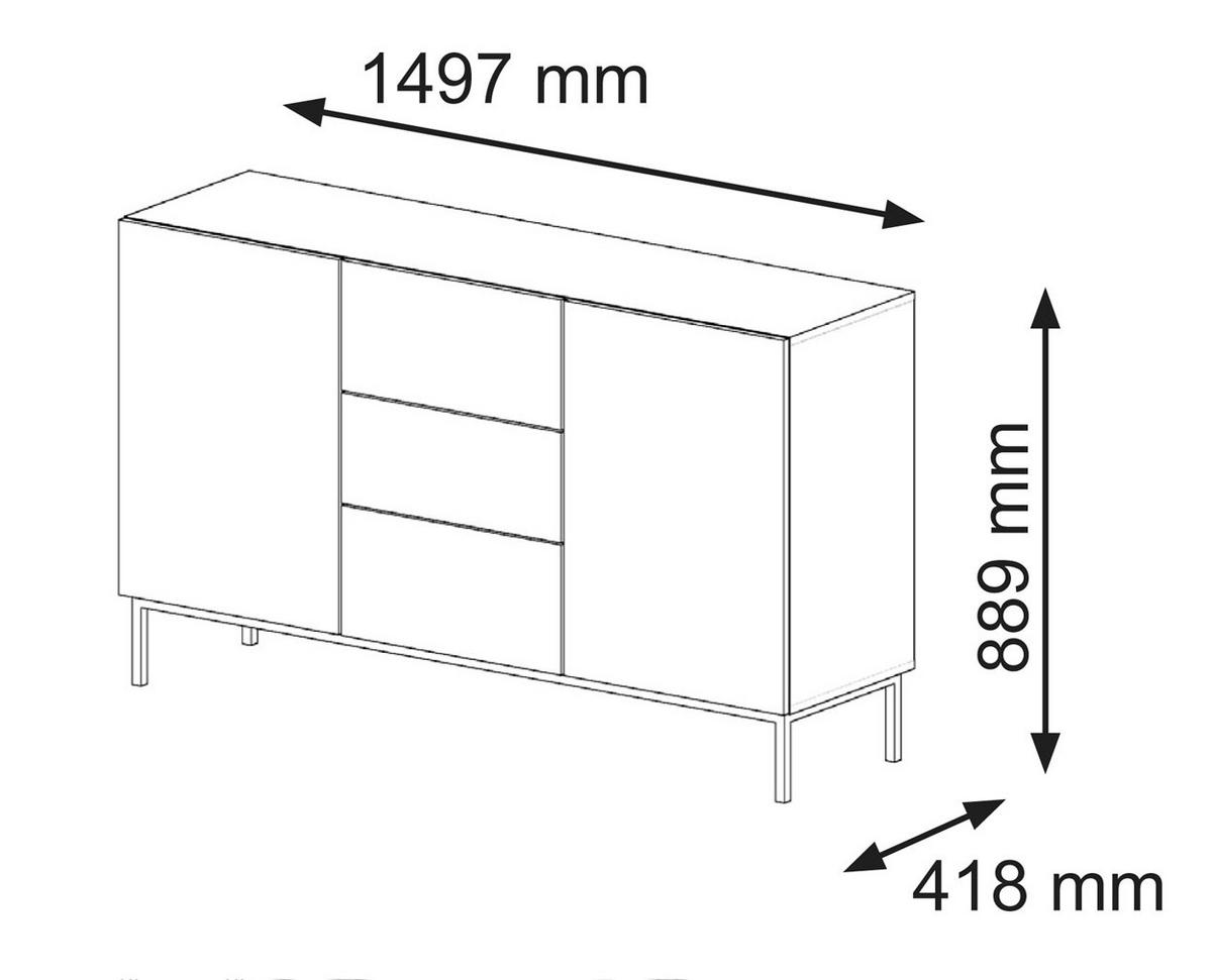 KOMMODE Artisan Eiche, Schwarz, Schwarz 150/87/42 - Schwarz, Holzwerkstoff (150/87/42cm) - RAUMHIRSCH FURNITURE