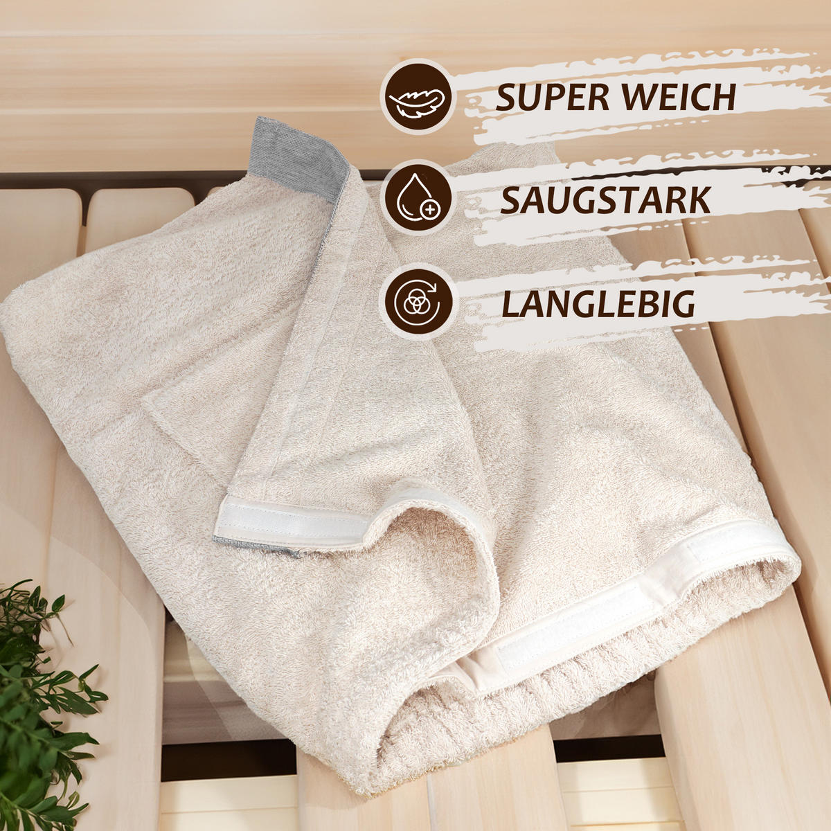 SAUNAKILT Herren Natur, Lima Saunahandtuch mit Klettverschluss - Naturfarben, Textil (140/55cm) - Lashuma