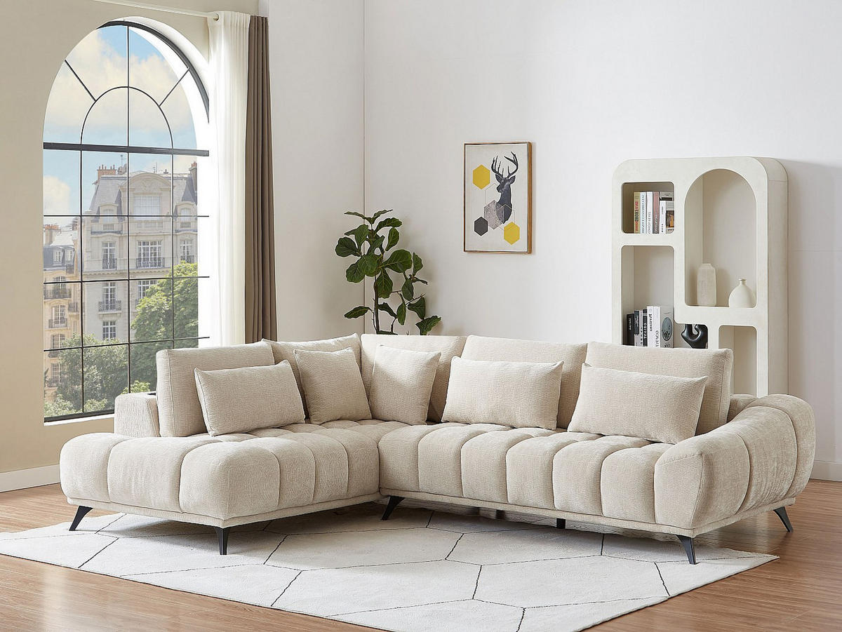 SOFA ohne Schlafmöglichkeit - 5 Personen - Samt - Beige - Beige, Textil (285/102/213cm) - Vente-Unique
