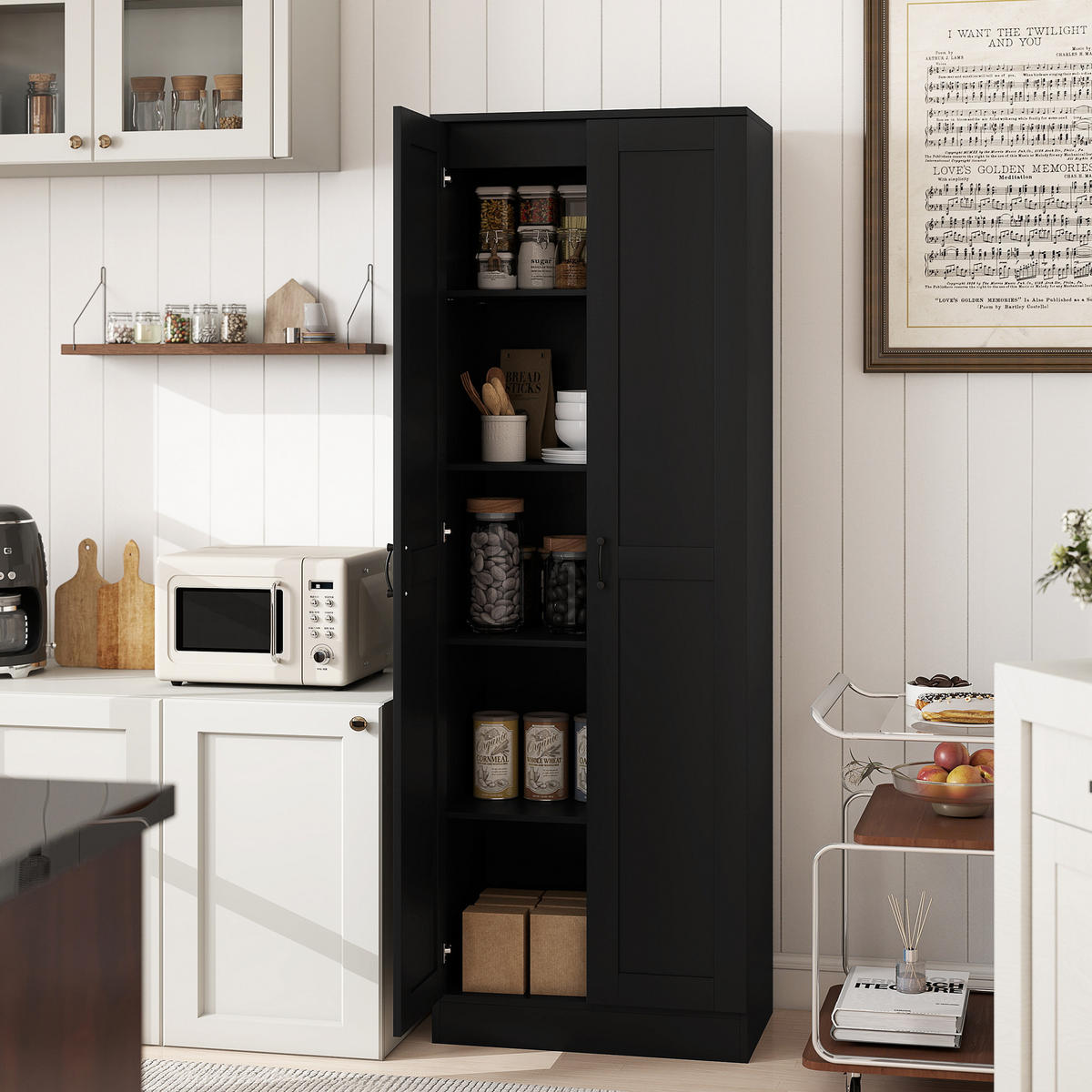 HIGHBOARD DE-11325 2 Türen & 5 Böden (3 verstellbar) Schwarz - Schwarz, Holzwerkstoff (36.5/175/60cm) - ComfortXL