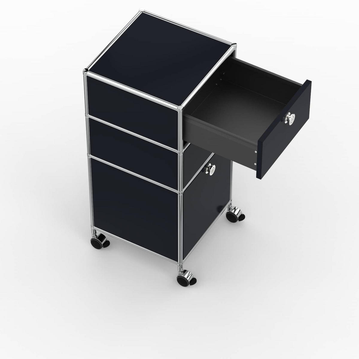 BÜRO-ROLLCONTAINER, Metall, 40 cm, 2 Schubladen + 1 hohe Schublade, Graphitschwarz - Chromfarben/Silberfarben, Metall (40/87.9/39.7cm) - Versee