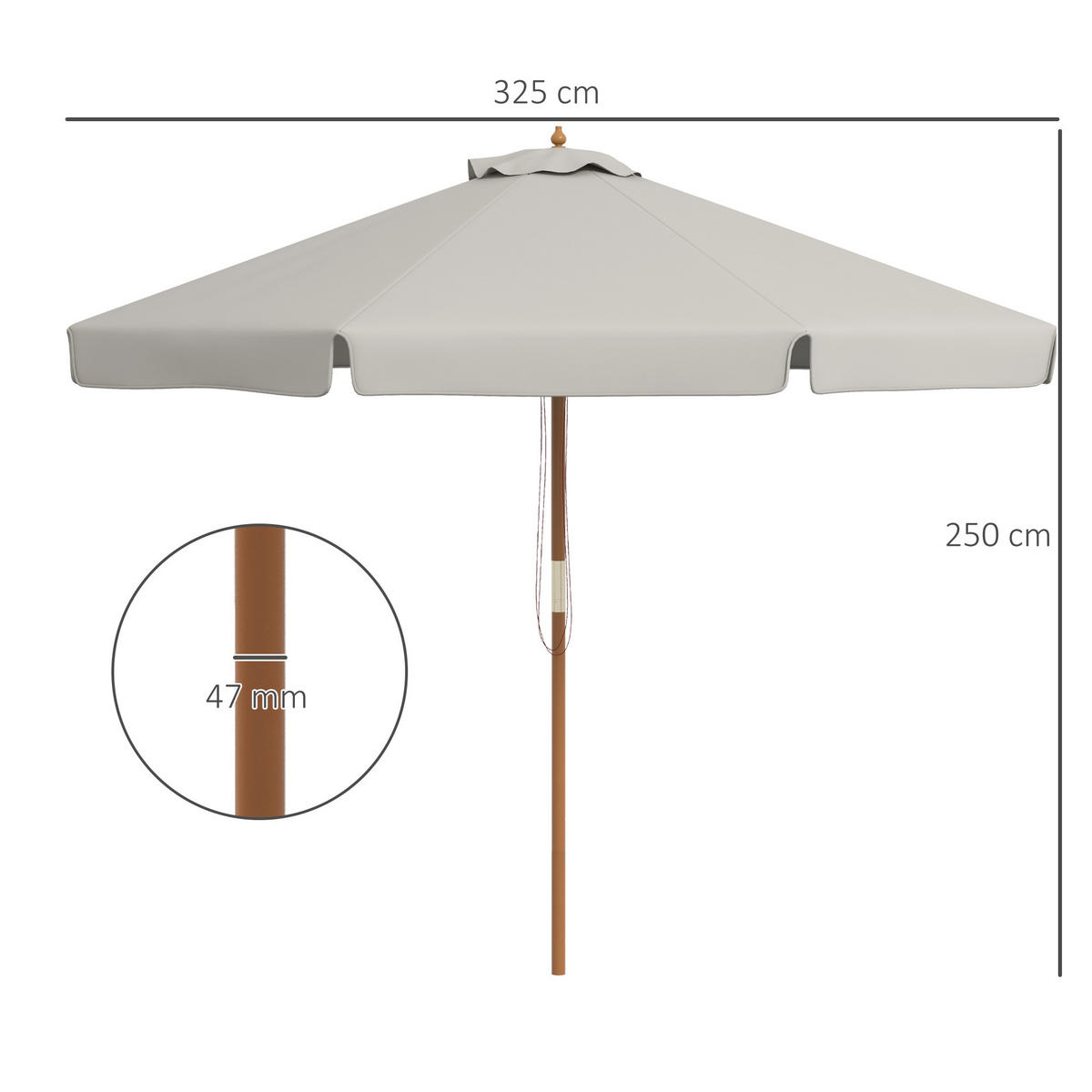 SONNENSCHIRM DE-11420 rund, Bambus, Ø 3 m Grau - Grau, Textil (325/325cm) - ComfortXL